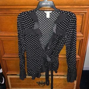 Black white dot blouse